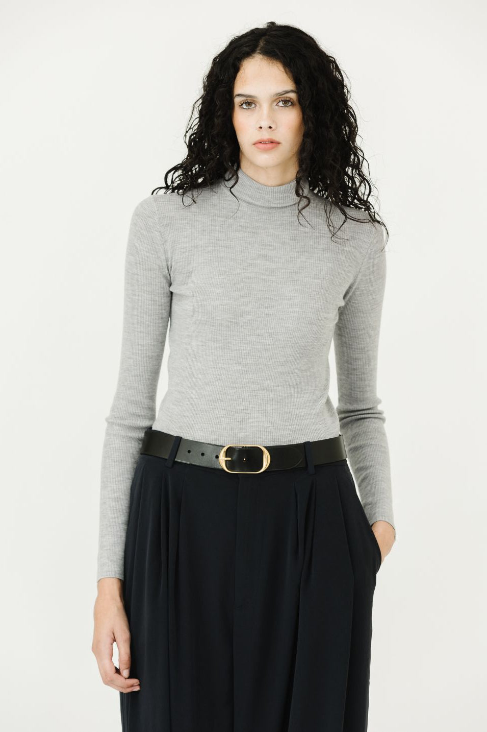 Tibi Ribbed Turtle Neck Pullover in Grey | Shop Tula