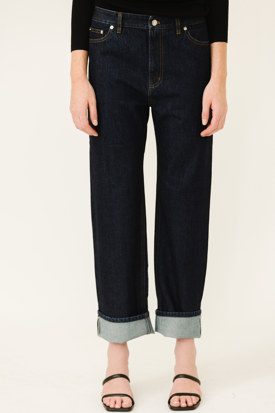 Tibi Selvage Denim 5 Pocket Alec Jean in Dark | Shop Tula