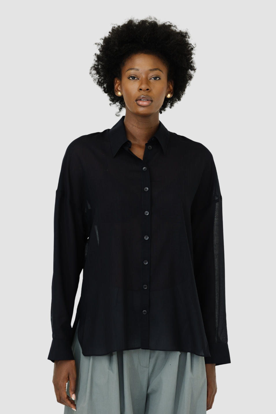 Tibi Sheer Wool Gauze Oversized Shirt in Navy | Shop Tula