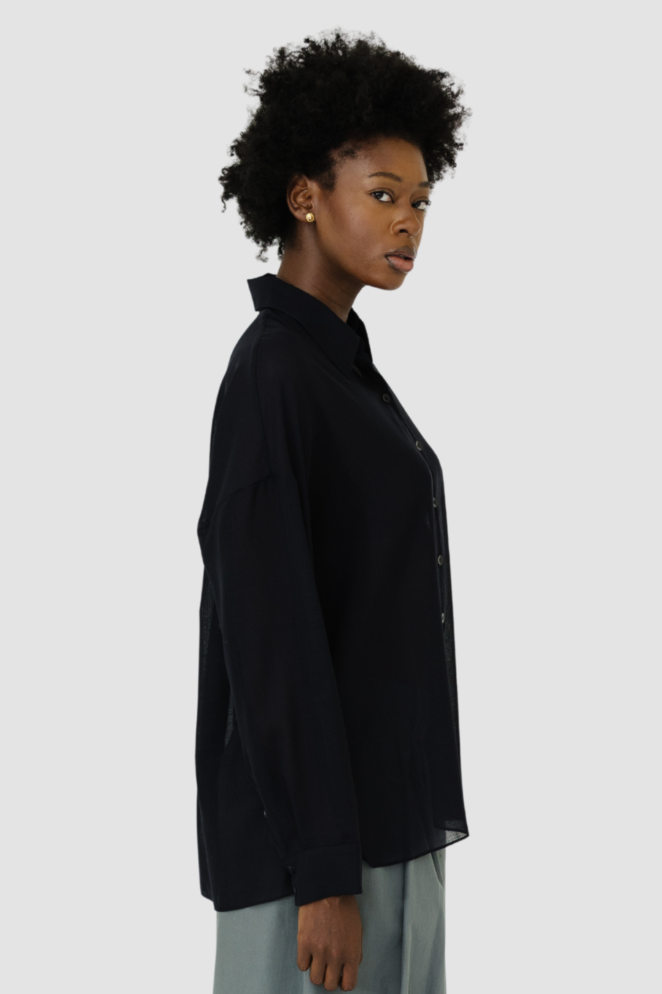 Tibi Sheer Wool Gauze Oversized Shirt in Navy | Shop Tula
