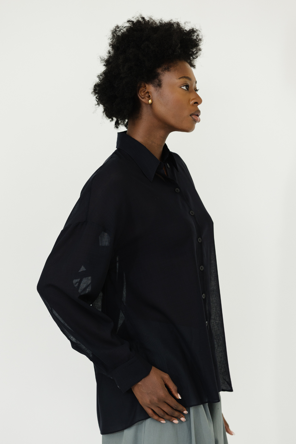 Tibi Sheer Wool Gauze Oversized Shirt in Navy | Shop Tula