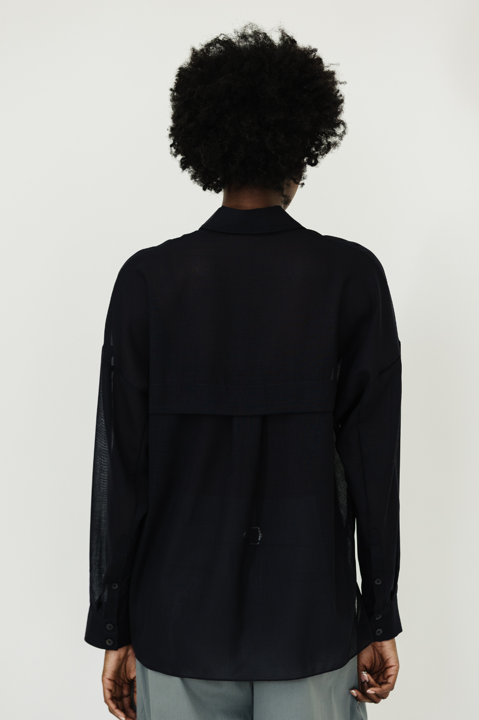 Tibi Sheer Wool Gauze Oversized Shirt in Navy | Shop Tula