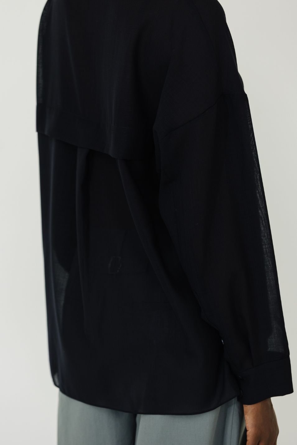 Tibi Sheer Wool Gauze Oversized Shirt in Navy | Shop Tula