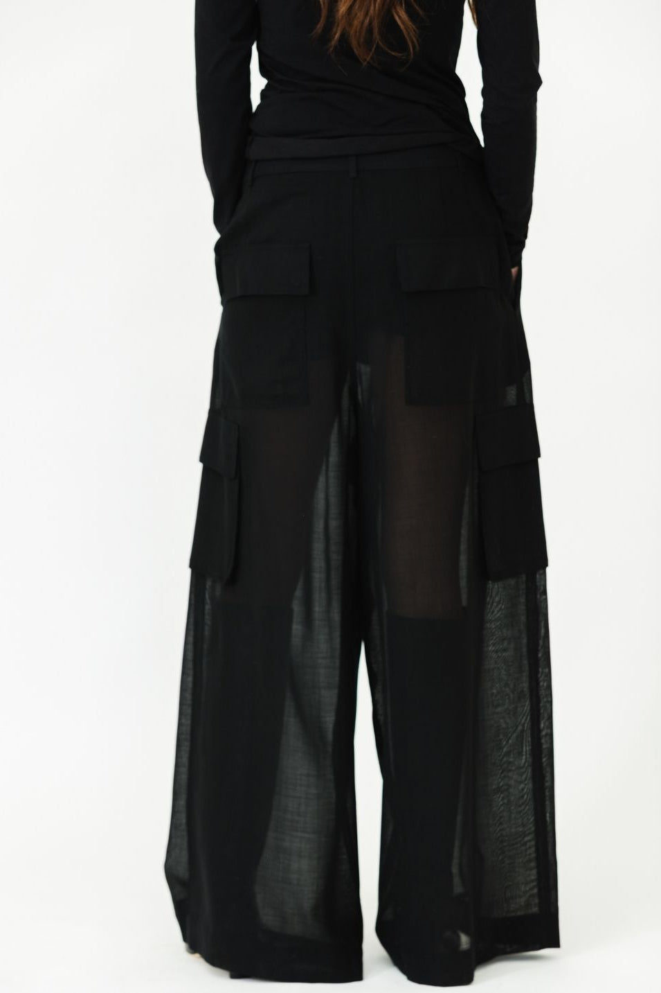 Tibi Sheer Wool Gauze Triple Pleat Pant Back | Shop Tula