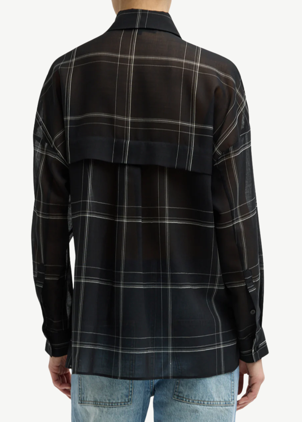 Tibi Sheer Wool Oversized Shirt in Black Check | Shop Tula