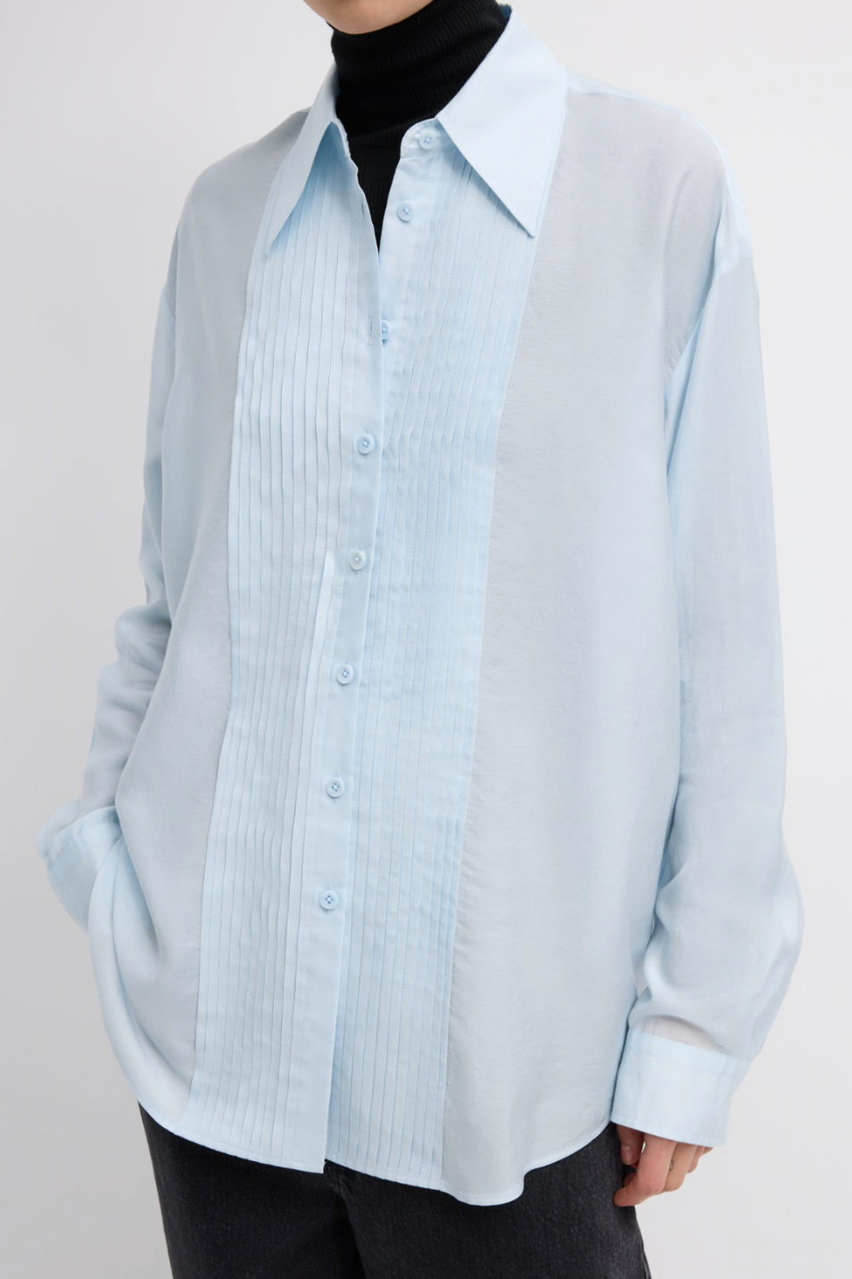 Tibi Silk Voile Easy Pintucked Shirt in Ice Blue | Shop Tula
