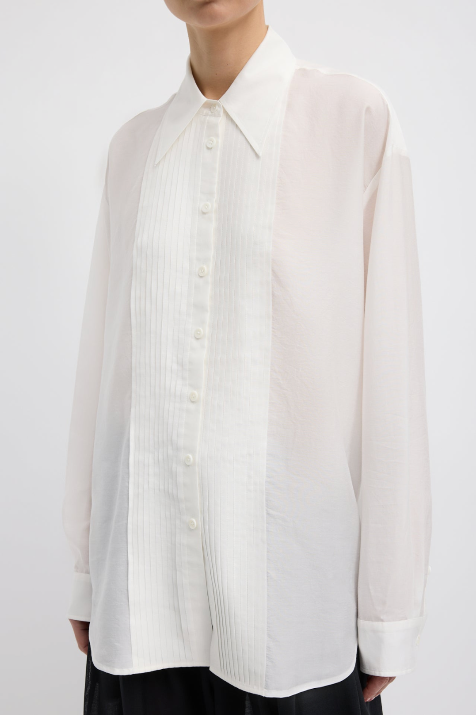 Tibi Silk Voile Easy Pintucked Shirt in Ivory | Shop Tula