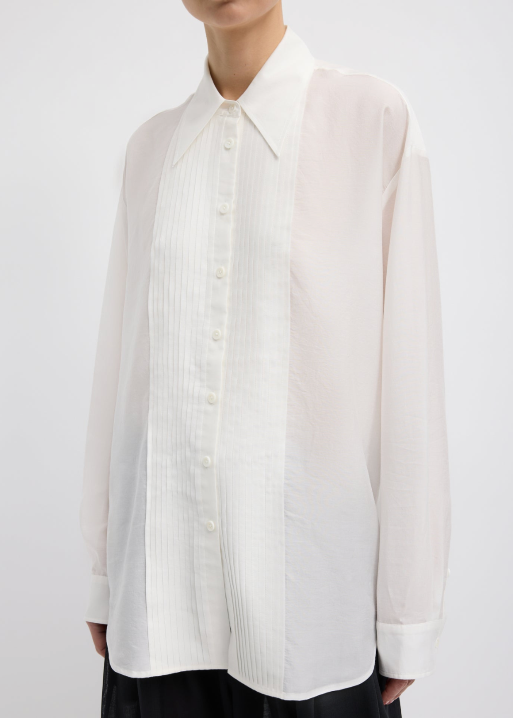 Tibi Silk Voile Easy Pintucked Shirt in Ivory | Shop Tula