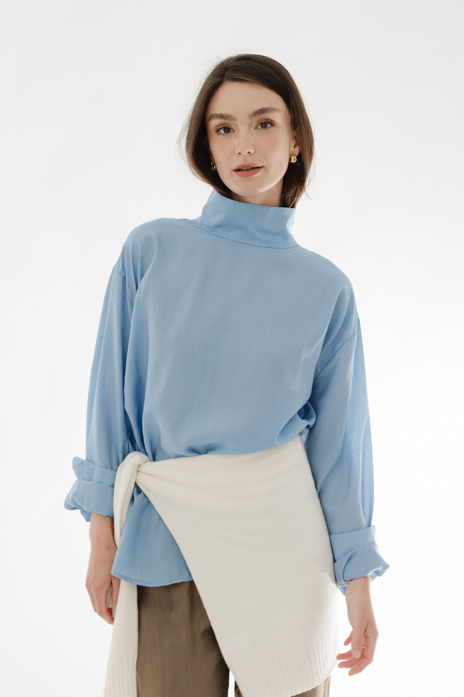 Tibi Silk Funnel Neck Shirt | Shop Tula