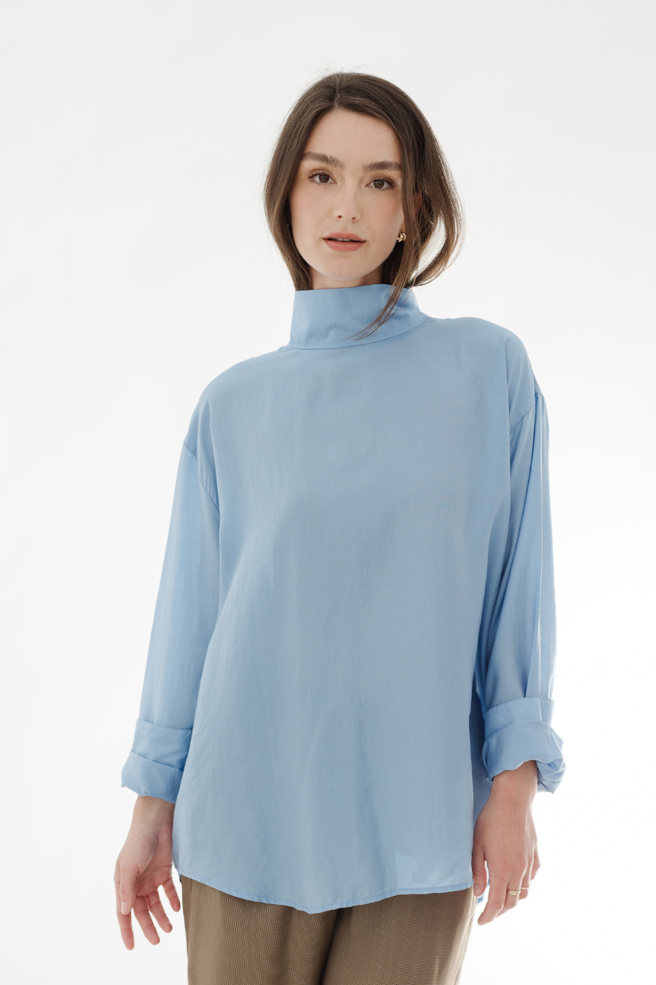 Tibi Silk Funnel Neck Shirt | Shop Tula