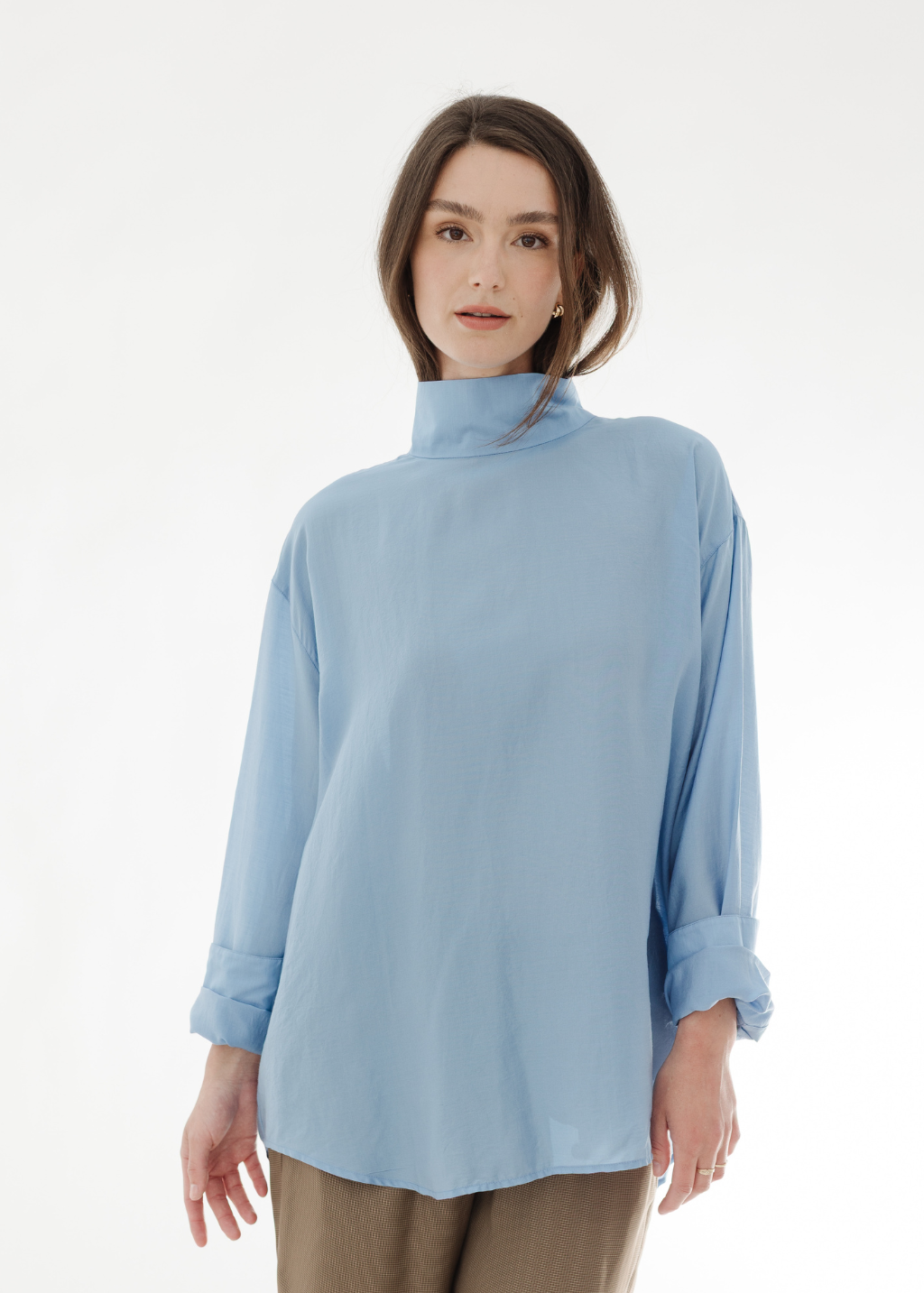 Tibi Silk Funnel Neck Shirt | Shop Tula