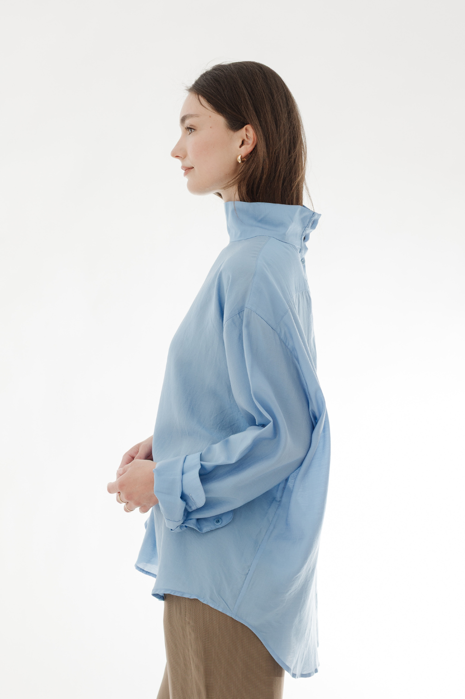 Tibi Silk Funnel Neck Shirt | Shop Tula