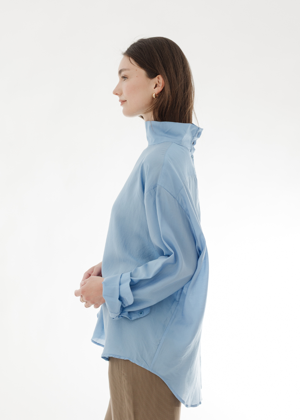Tibi Silk Funnel Neck Shirt | Shop Tula