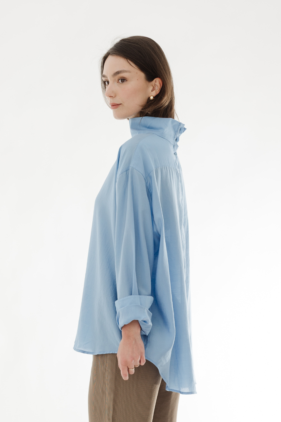 Tibi Silk Funnel Neck Shirt | Shop Tula