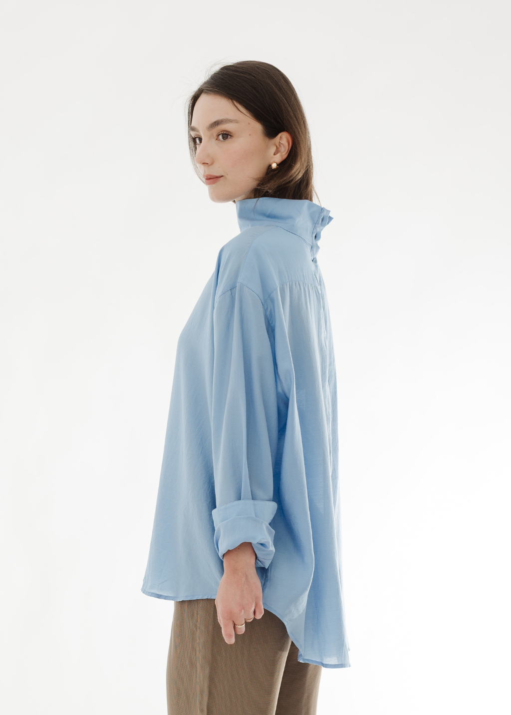 Tibi Silk Funnel Neck Shirt | Shop Tula