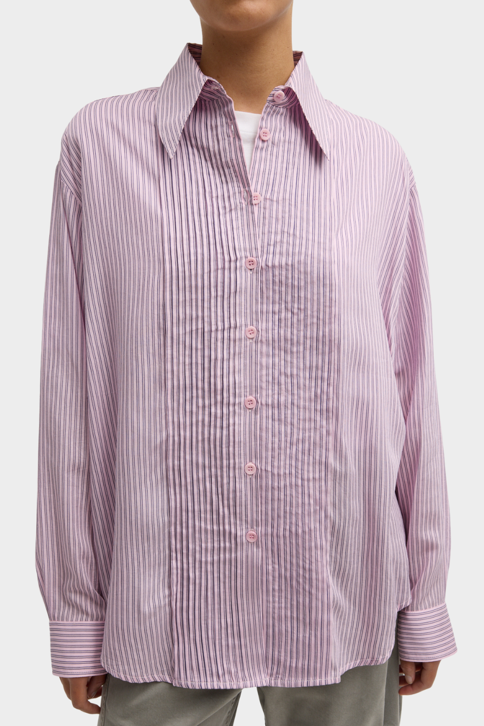 Tibi Silk Striped Pintucked Shirt | Shop Tula