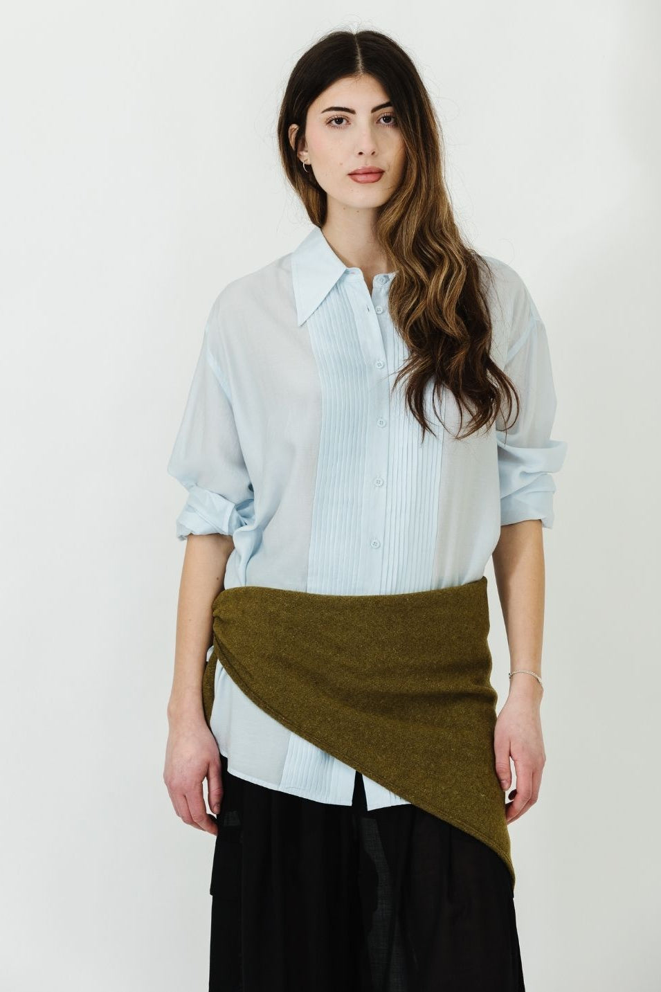 Tibi Silk Voile Easy Pintucked Shirt in Ice Blue | Shop Tula