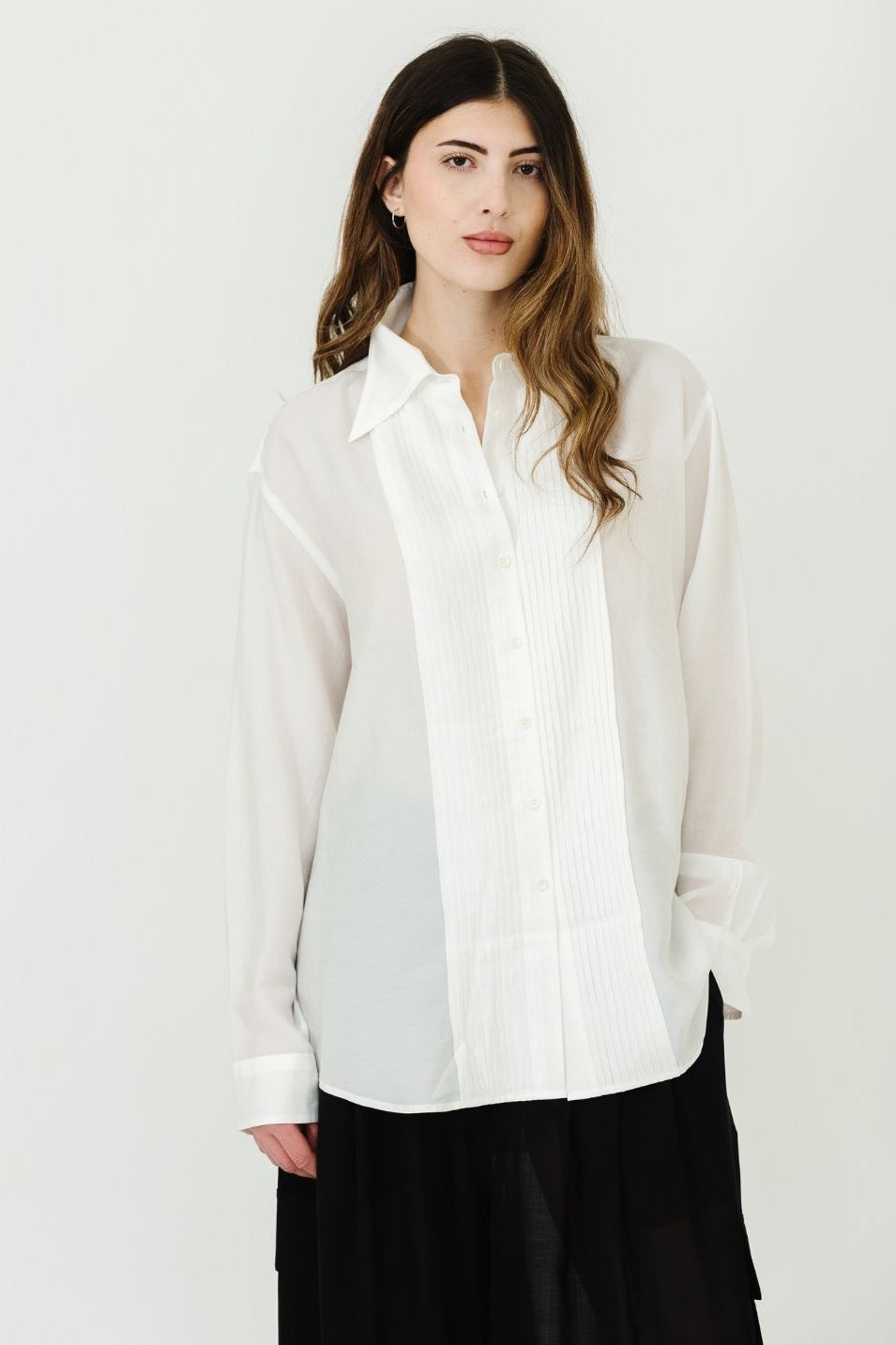 Tibi Silk Voile Easy Pintucked Shirt in Ivory | Shop Tula