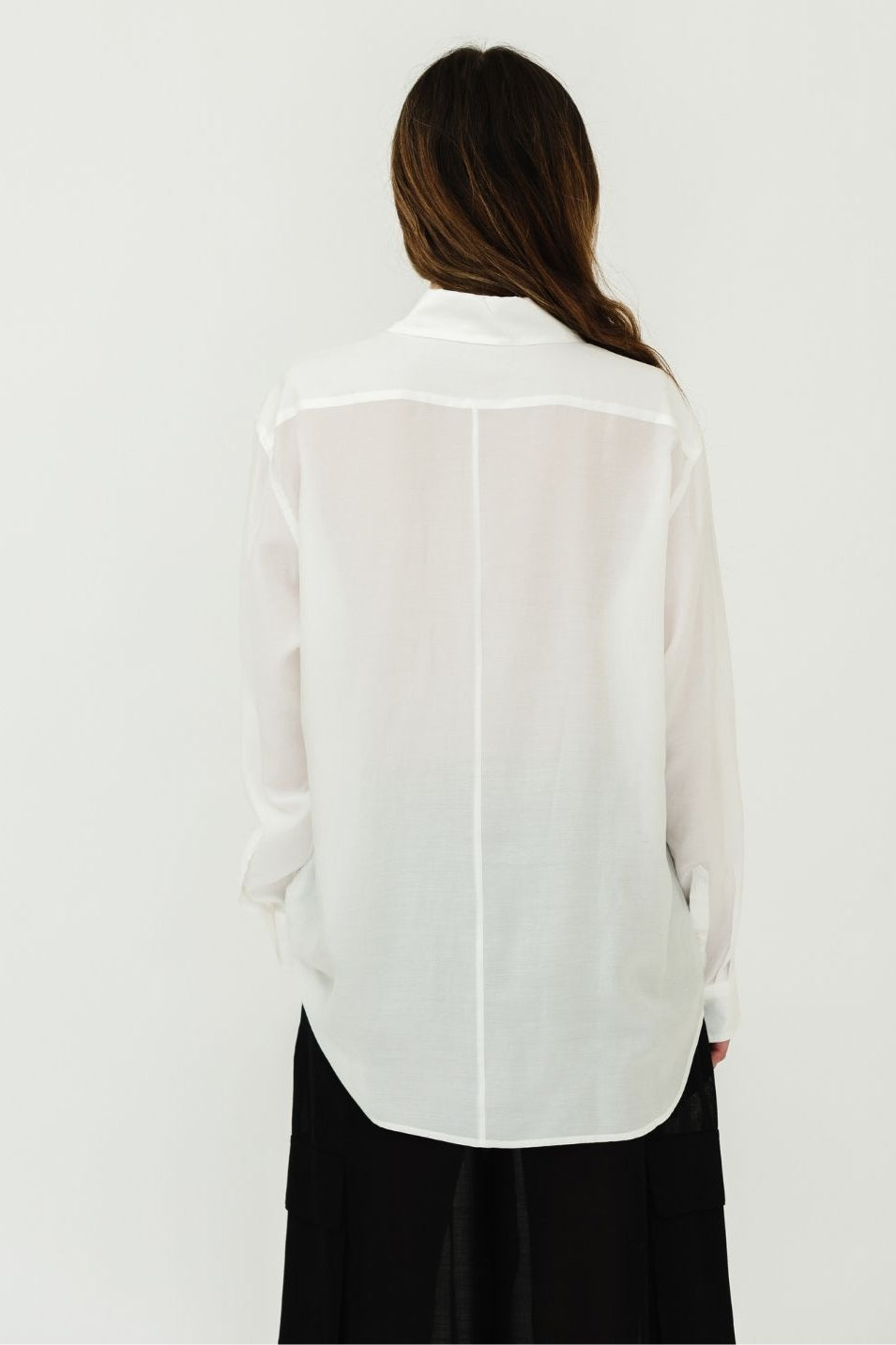 Tibi Silk Voile Easy Pintucked Shirt in Ivory Back | Shop Tula