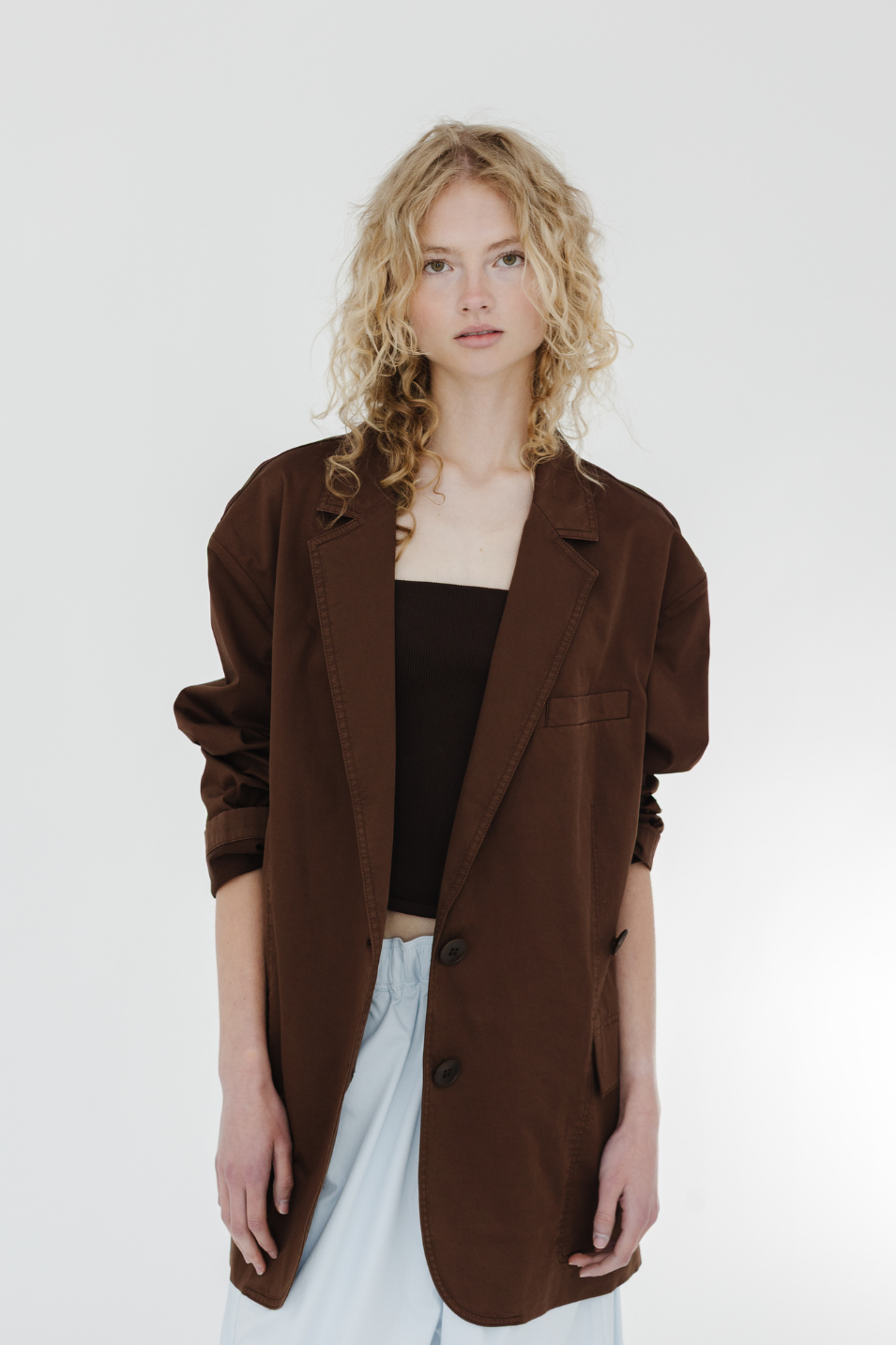Tibi Silky Cotton Liam Blazer in Brown | Shop Tula