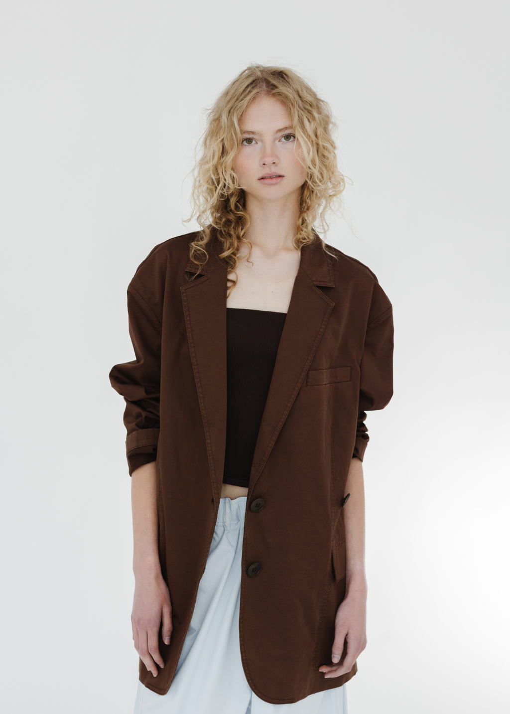 Tibi Silky Cotton Liam Blazer in Brown | Shop Tula