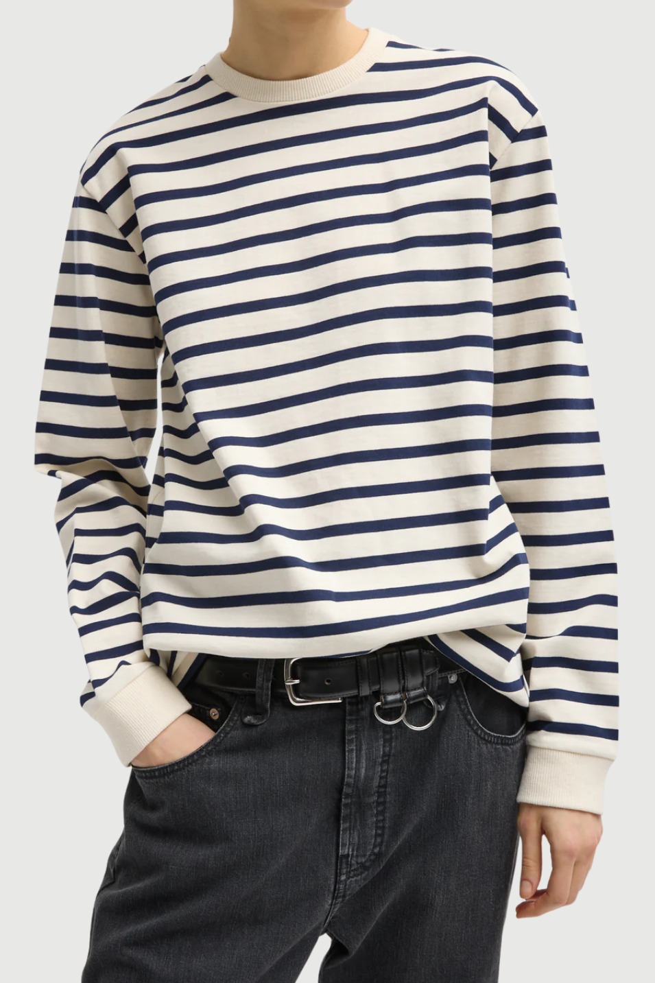 Tibi Striped Perfect T Crewneck Unisex Long Sleeve | Shop Tula