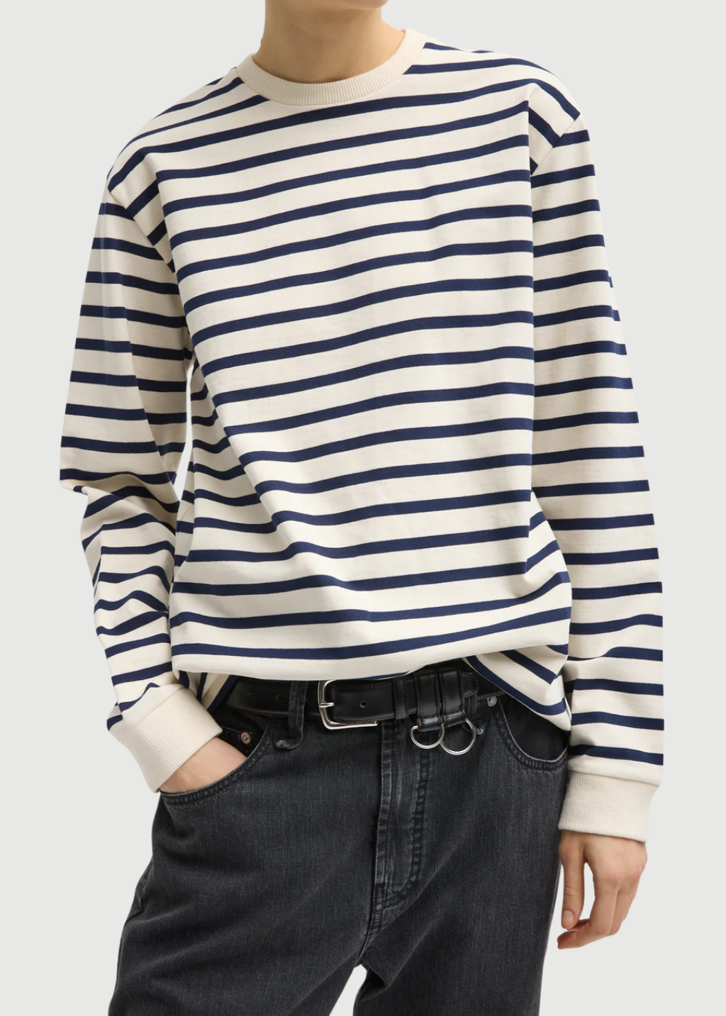 Tibi Striped Perfect T Crewneck Unisex Long Sleeve | Shop Tula