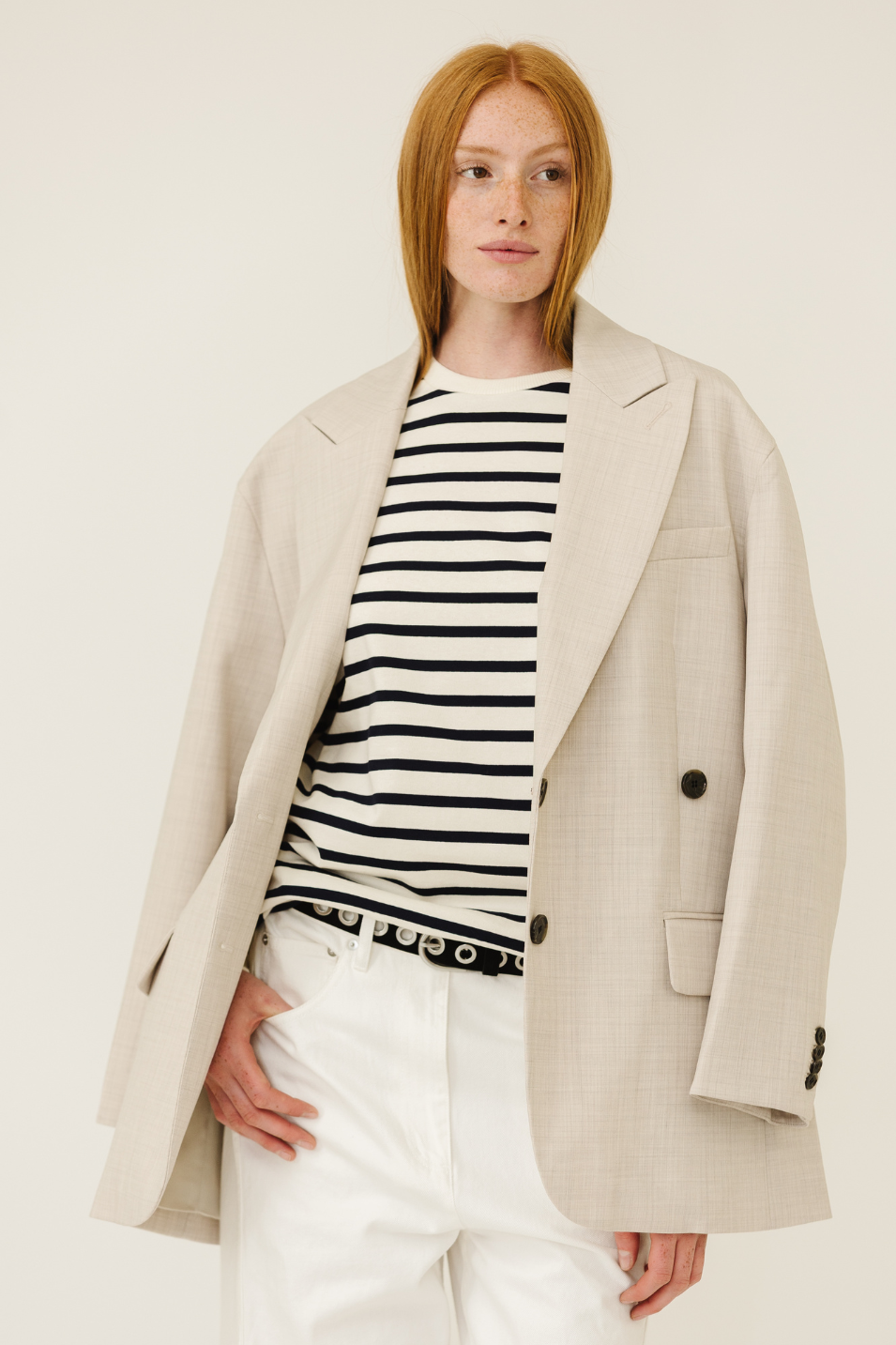 Tibi Striped Perfect T Crewneck in Navy | Shop Tula