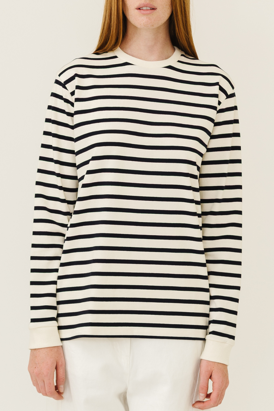 Tibi Striped Perfect T Crewneck in Navy | Shop Tula