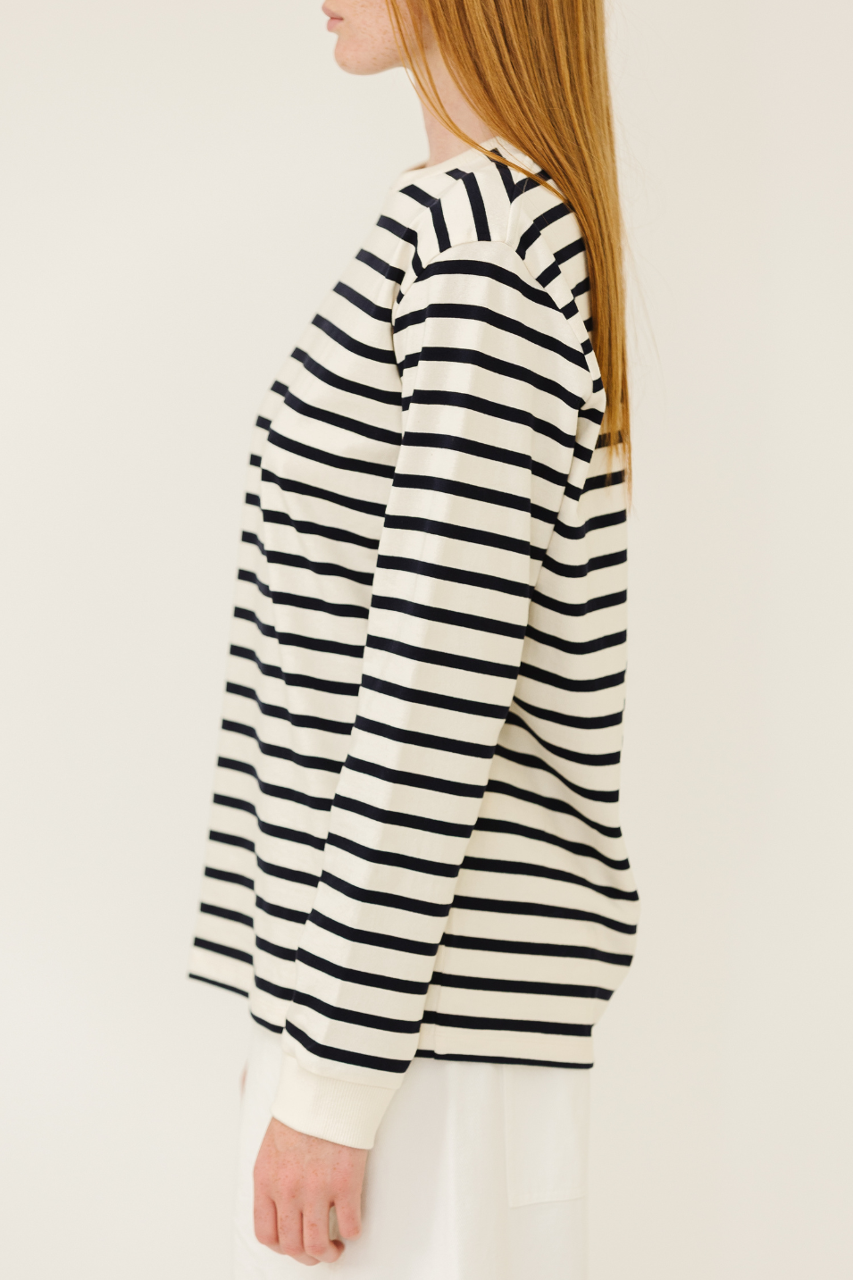 Tibi Striped Perfect T Crewneck in Navy | Shop Tula