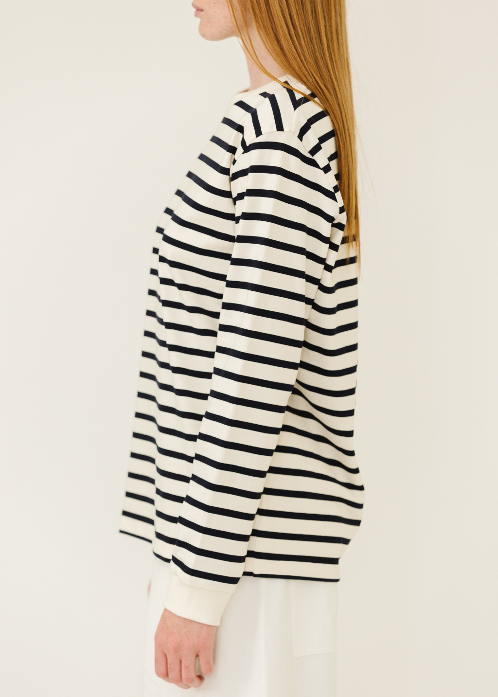 Tibi Striped Perfect T Crewneck in Navy | Shop Tula