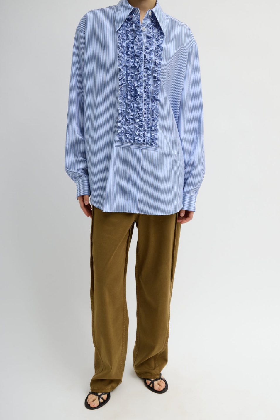 Tibi Striped Shirting Easy Tuxedo Shirt in Blue Stripe | Shop Tula