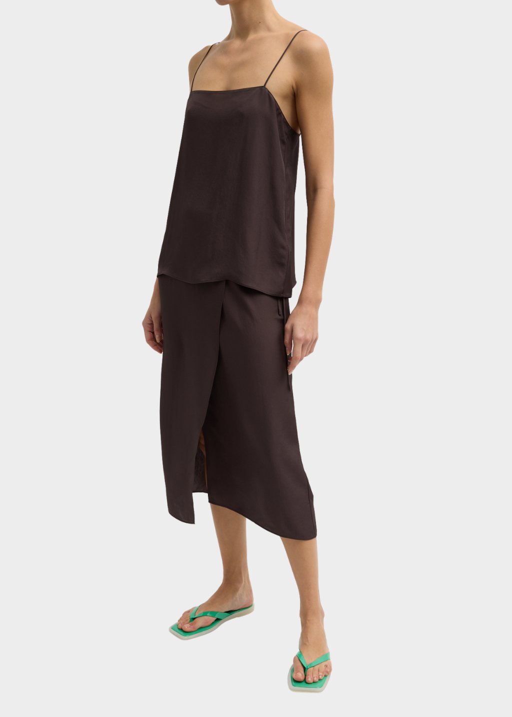 Tibi Summer Slip Wrap Skirt in Chocolate Brown | Shop Tula