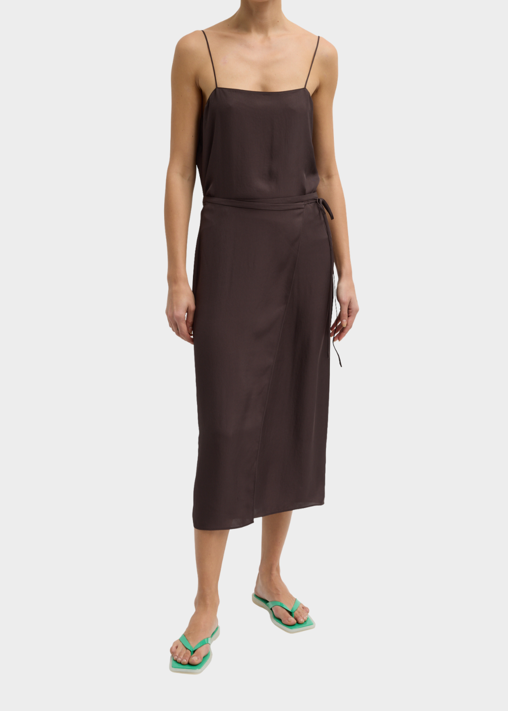 Tibi Summer Slip Wrap Skirt in Chocolate Brown | Shop Tula