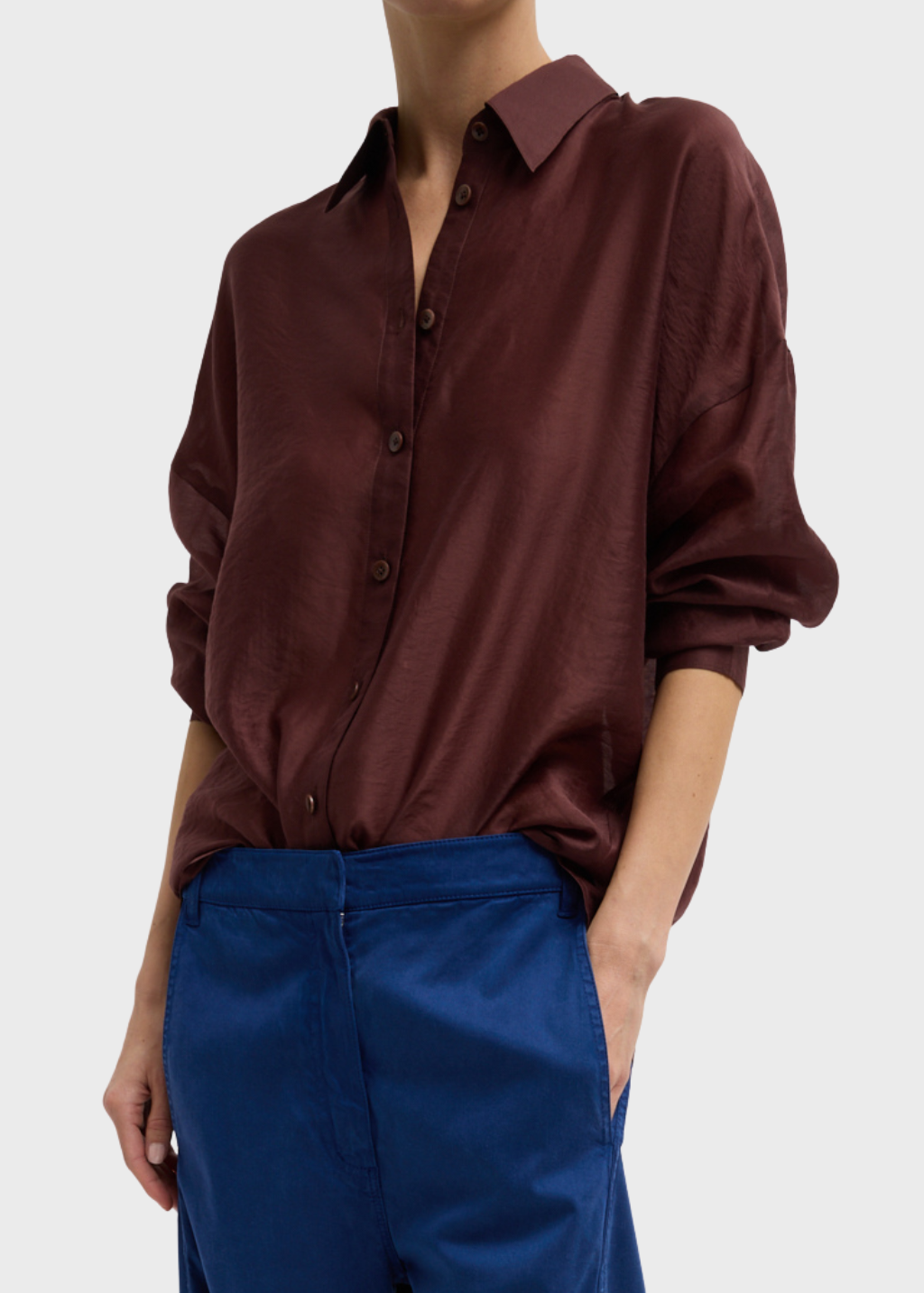 Tibi Summer Voile Oversized Shirt in Russet Brown | Shop Tula