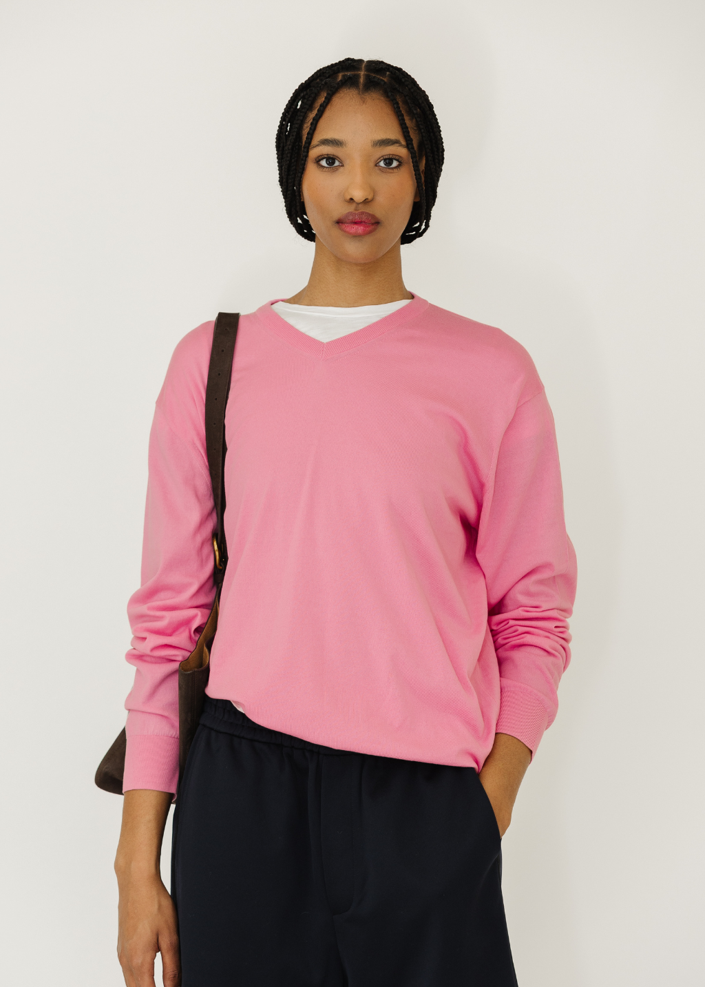 Tibi Super Fine Perfect V Neck Pullover in Pink | Shop Tula