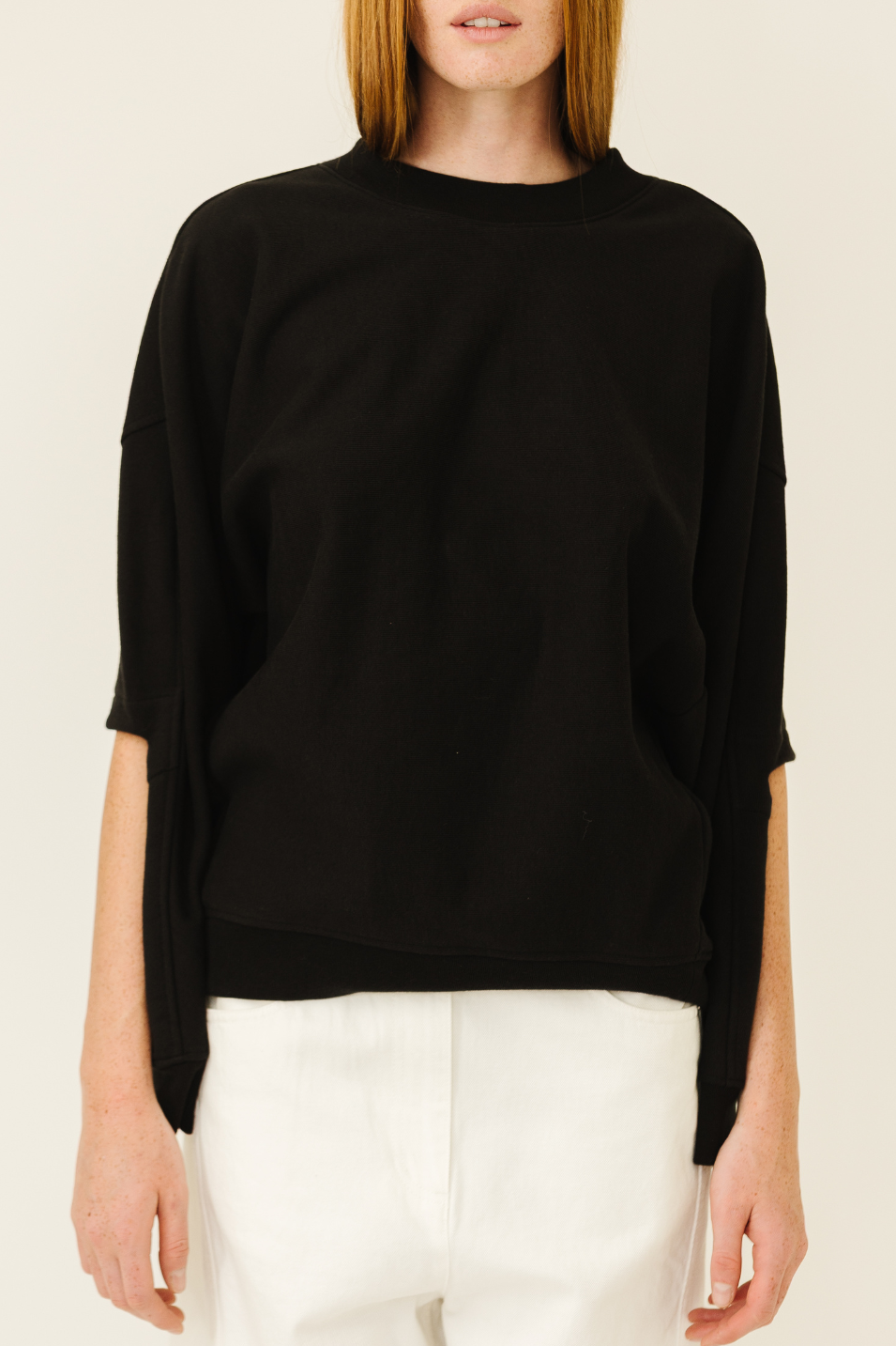 Tibi Sweatshirt Program Cocoon Crewneck Sweatshirt in Black | Shop Tula