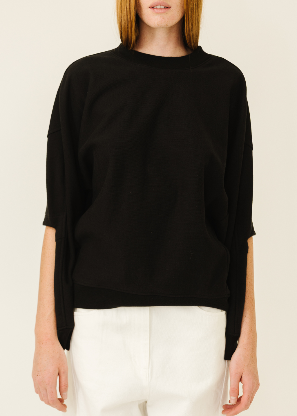 Tibi Sweatshirt Program Cocoon Crewneck Sweatshirt in Black | Shop Tula