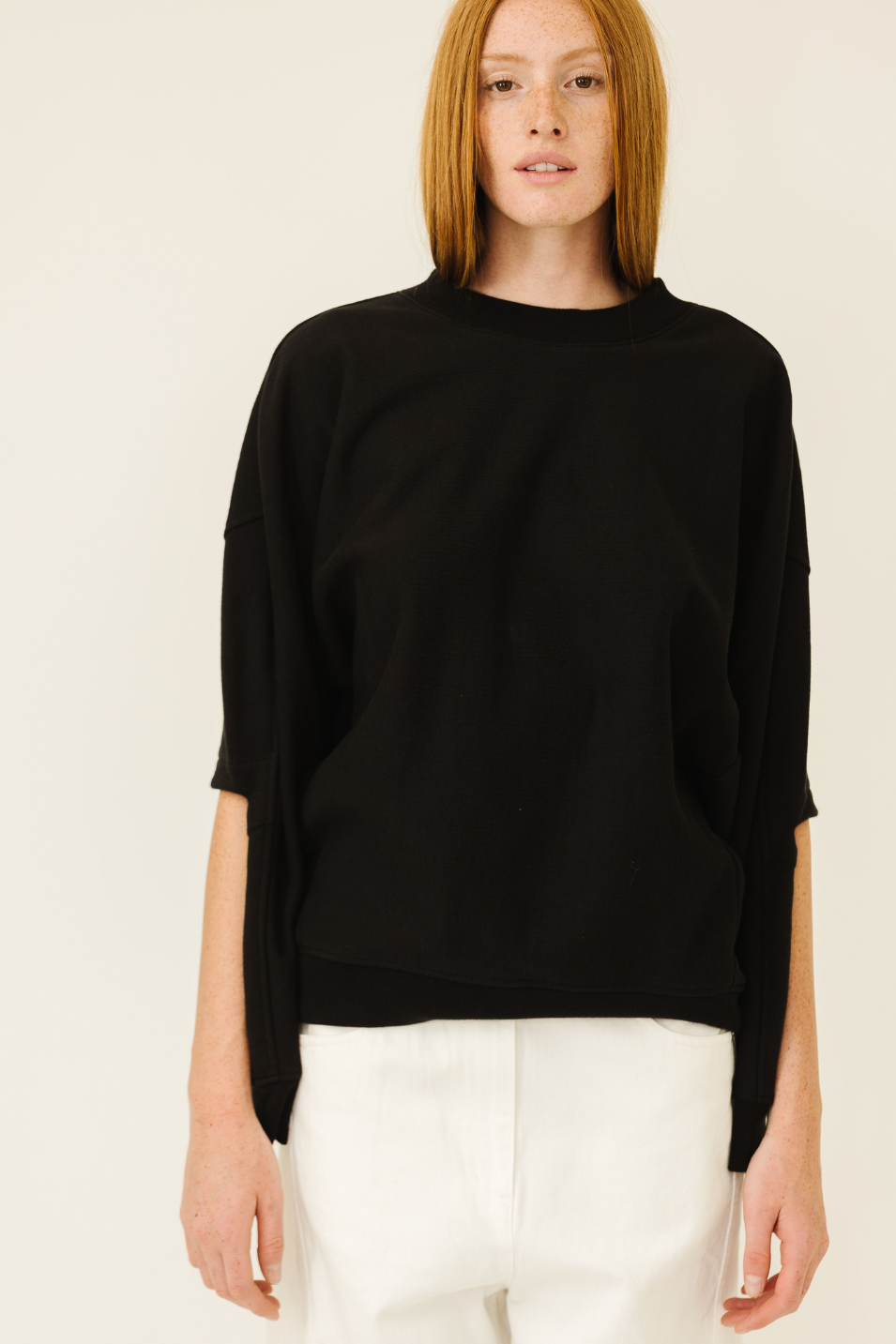 Tibi Sweatshirt Program Cocoon Crewneck Sweatshirt in Black | Shop Tula