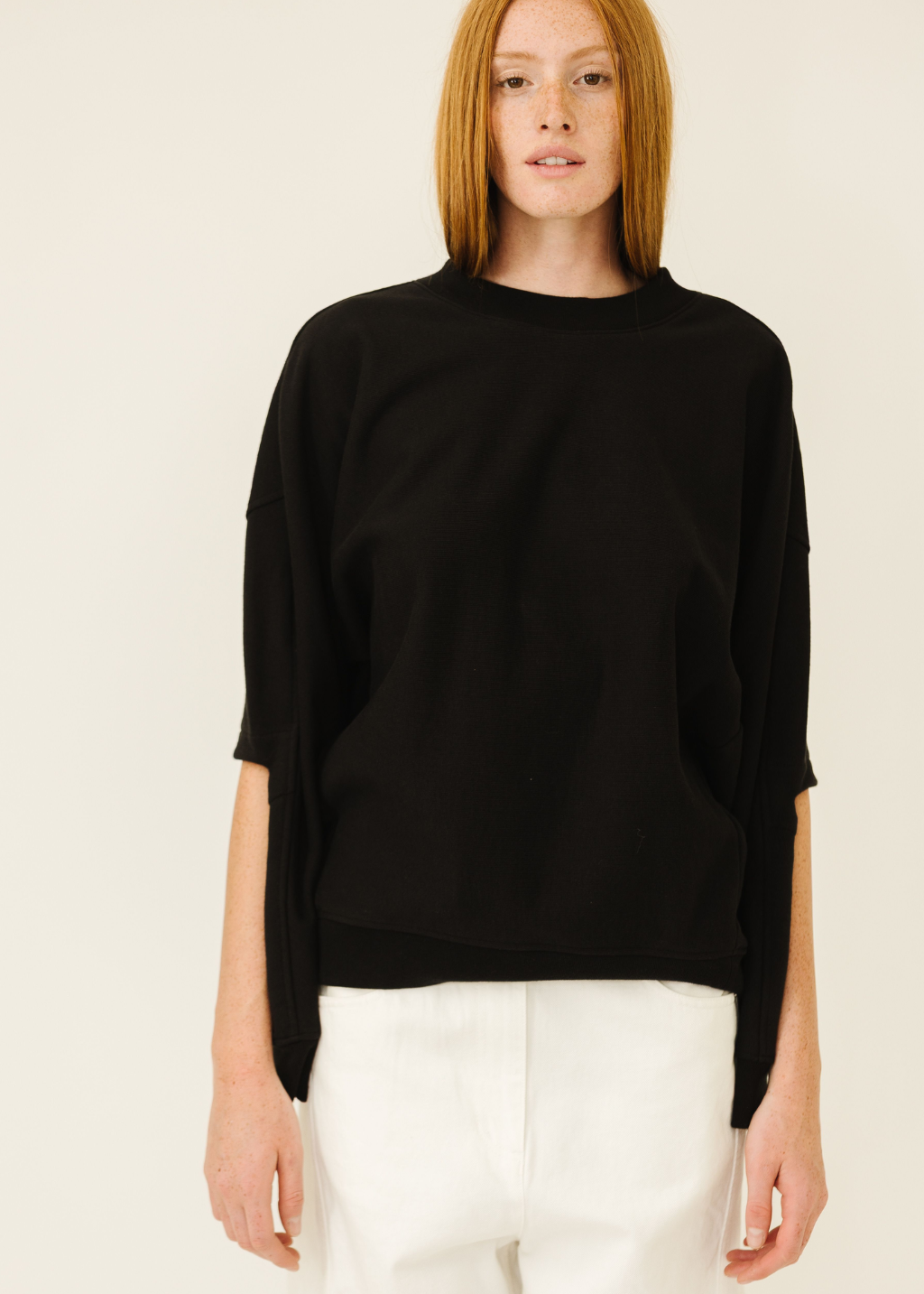 Tibi Sweatshirt Program Cocoon Crewneck Sweatshirt in Black | Shop Tula