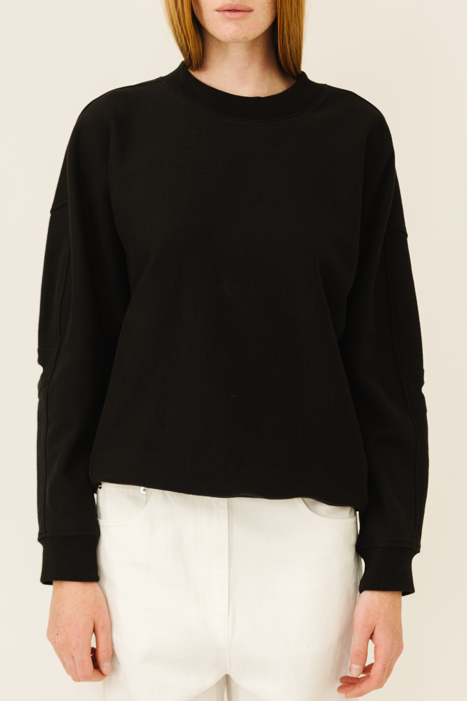 Tibi Sweatshirt Program Cocoon Crewneck Sweatshirt in Black | Shop Tula