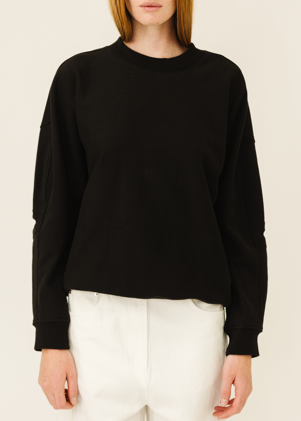 Tibi Sweatshirt Program Cocoon Crewneck Sweatshirt in Black | Shop Tula
