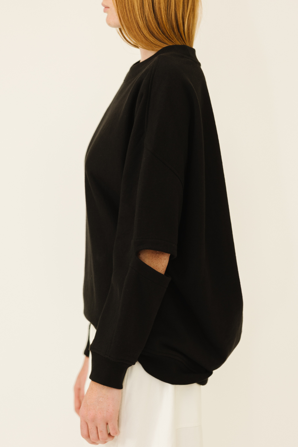 Tibi Sweatshirt Program Cocoon Crewneck Sweatshirt in Black | Shop Tula