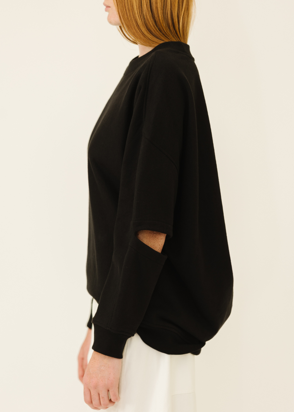 Tibi Sweatshirt Program Cocoon Crewneck Sweatshirt in Black | Shop Tula