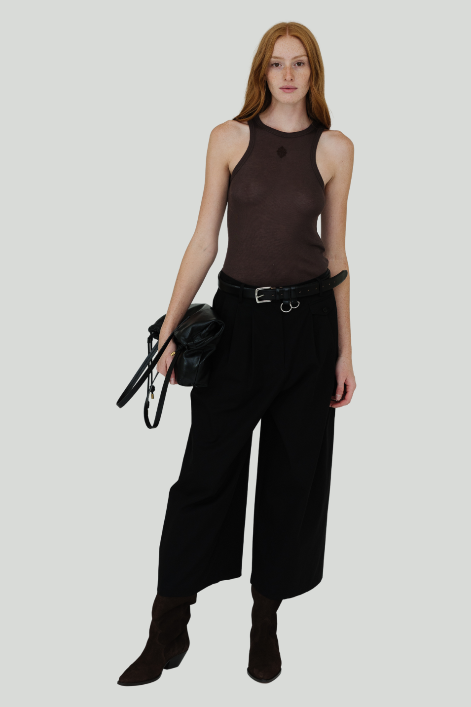 Tibi Triple Pleat Cropped Pant in Black | Shop Tula