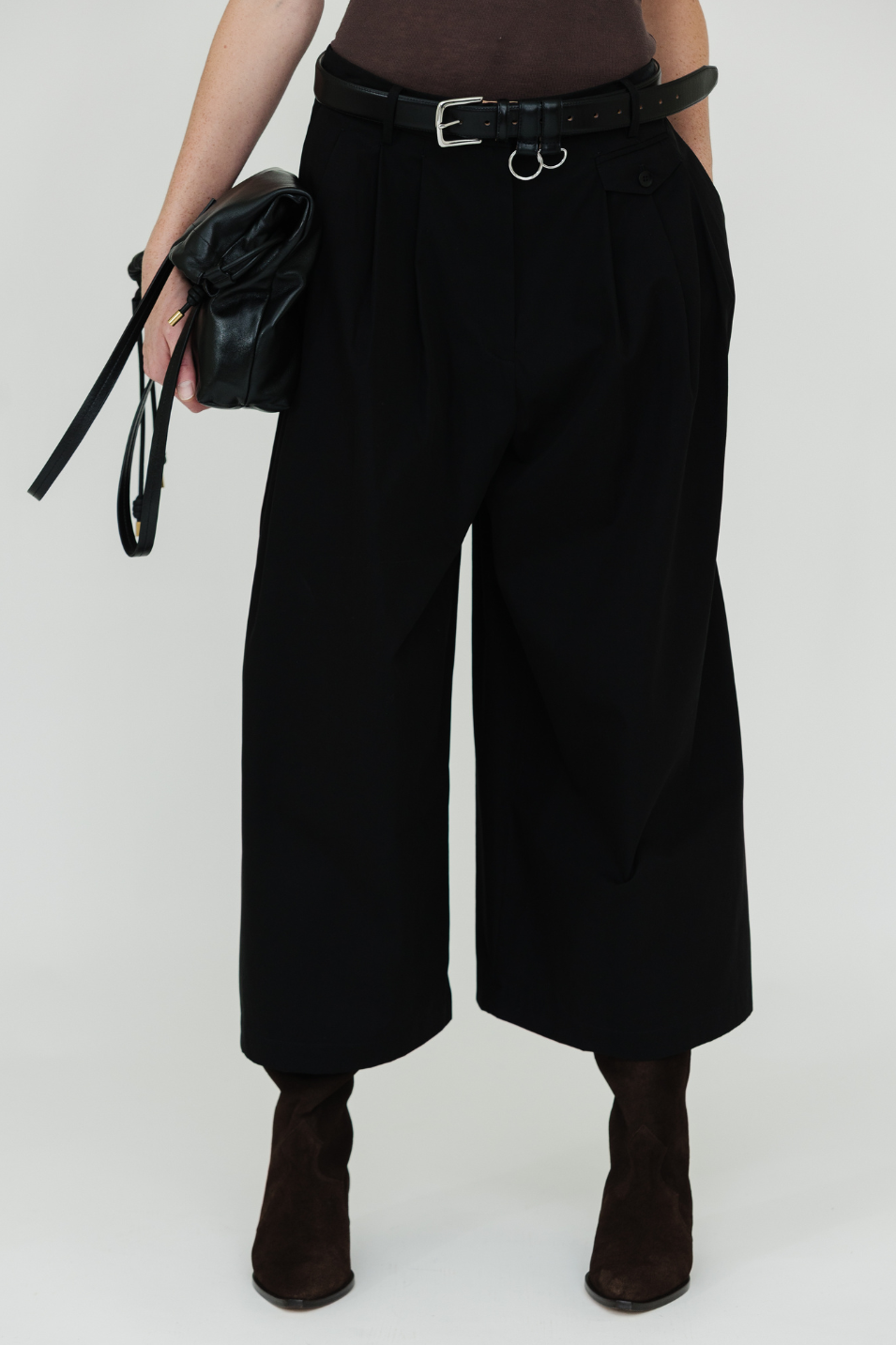 Tibi Triple Pleat Cropped Pant in Black | Shop Tula