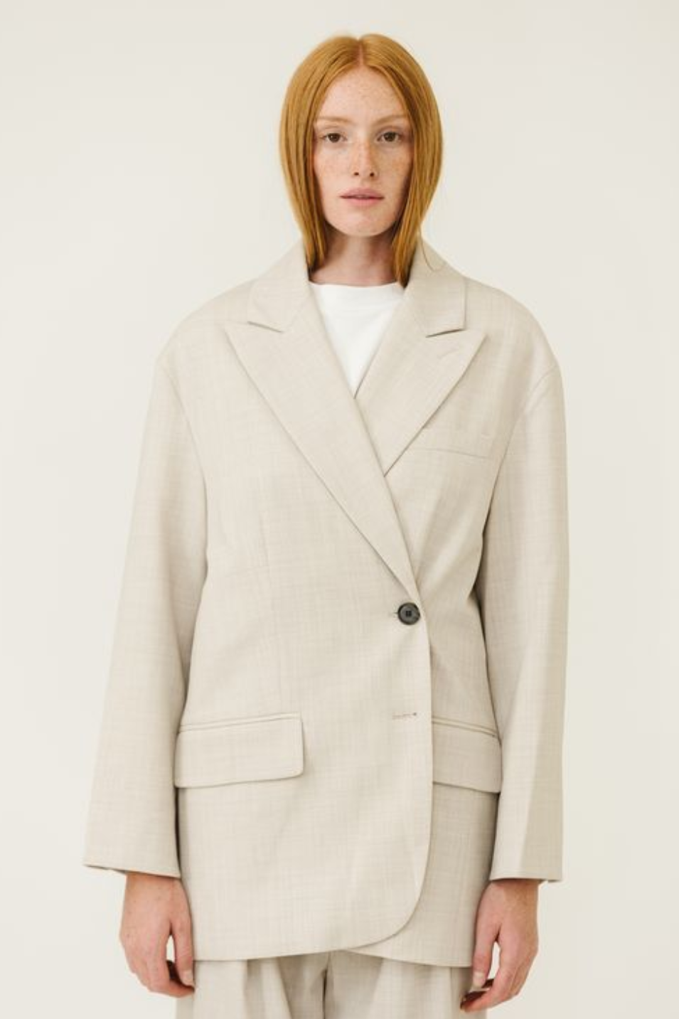 Tibi Tropical Wool Liam Blazer in Oatmeal | Shop Tula