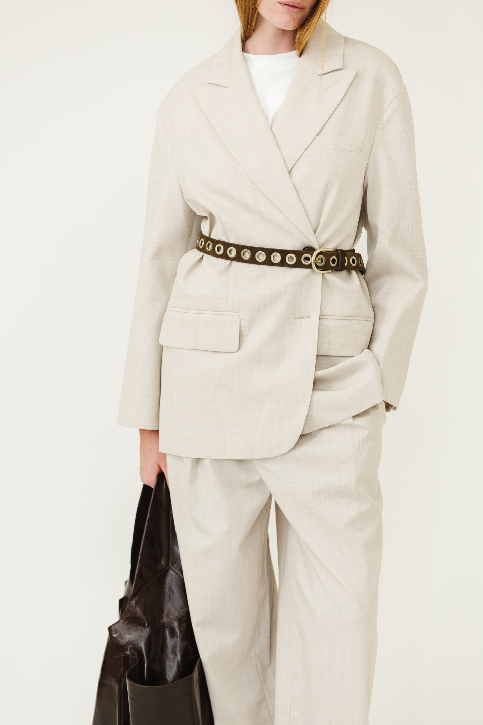 Tibi Tropical Wool Liam Blazer in Oatmeal | Shop Tula