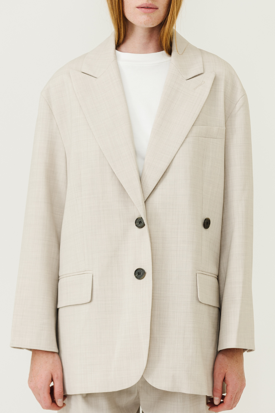 Tibi Tropical Wool Liam Blazer in Oatmeal | Shop Tula