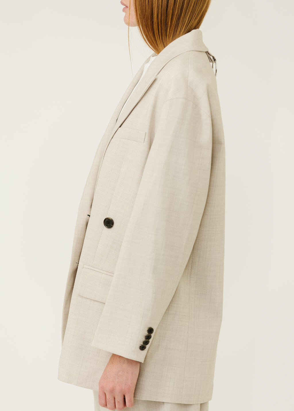 Tibi Tropical Wool Liam Blazer in Oatmeal | Shop Tula